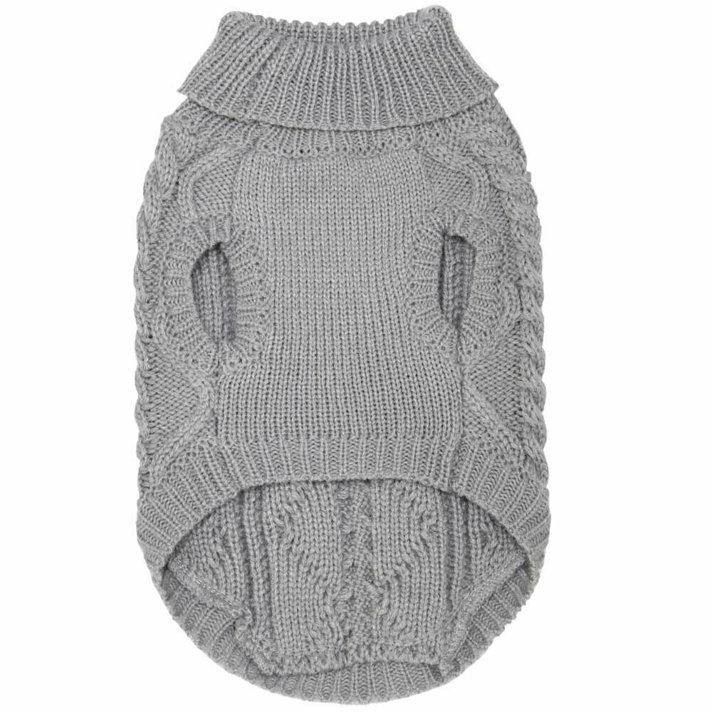 Vzorčno pleten pulover za psa "Queenie" - siva barva, kroj brez rokavov