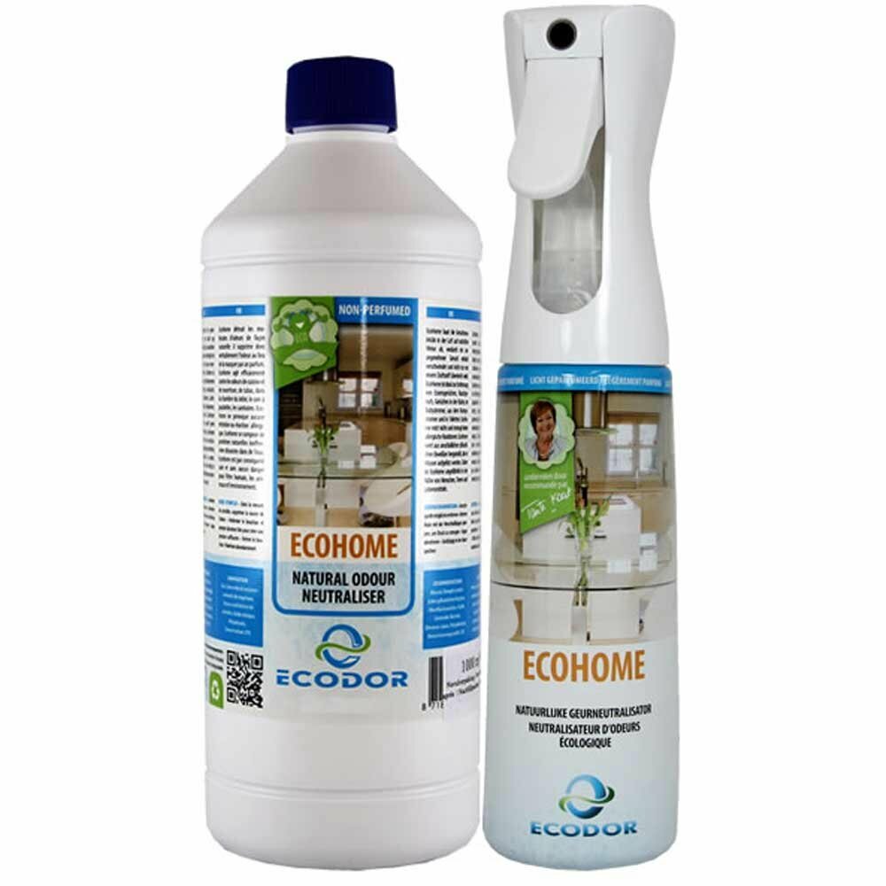 Komplet EcoHome nevtralizator neprijetnega vonja za dom: 300 ml plastenka s pršilko + 1l dodatno polnilo