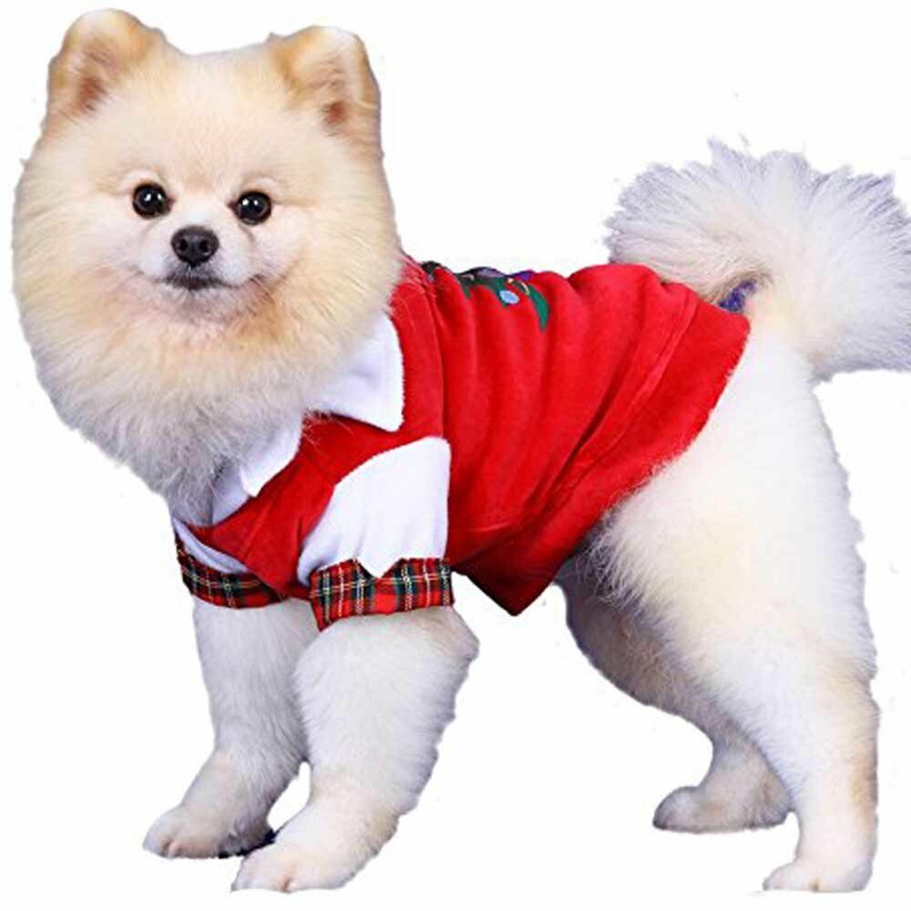 Božično novoletni pulover s srajčko za pse - rdeča barva