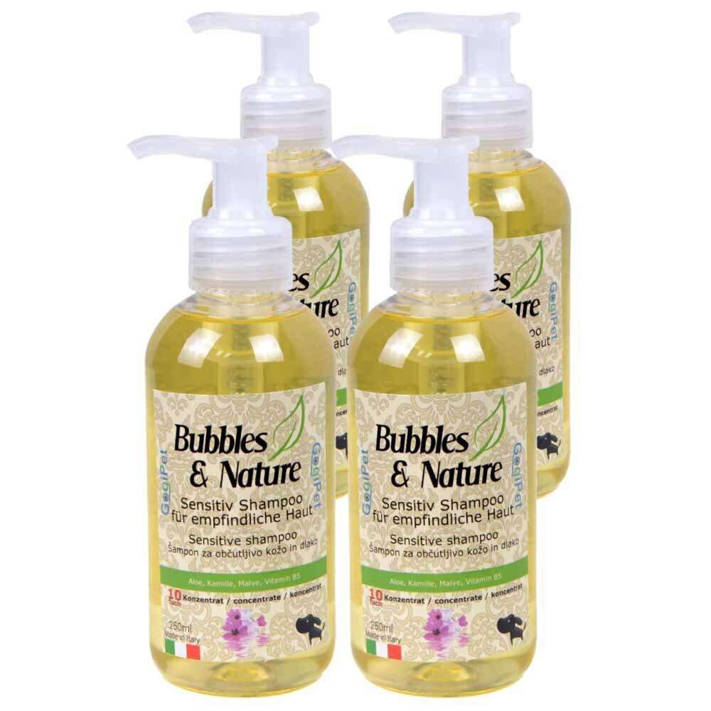 Bubbles & Nature šampon za občutljivo dlako in kožo psov - 4 x 250 ml koncentrat
