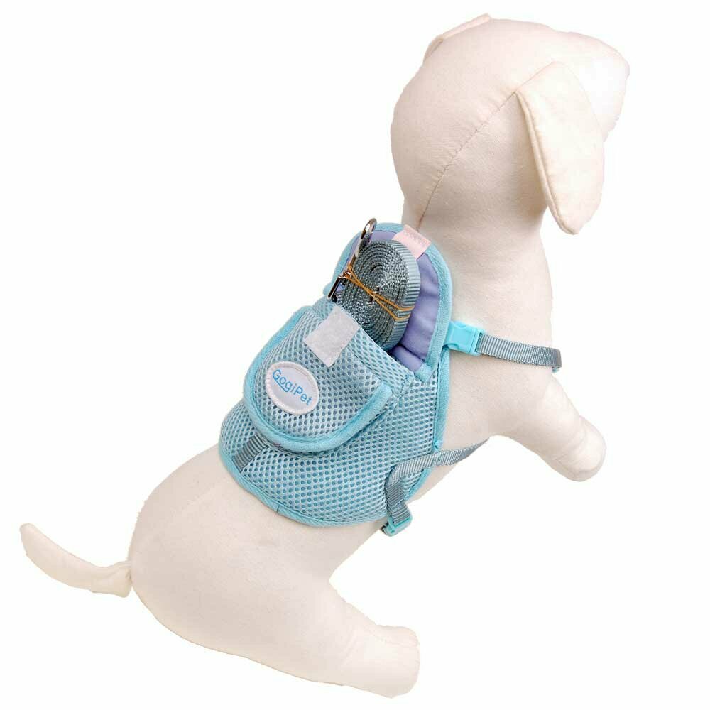 GogiPet® svetlo modra oprsnica z nahrbtnikom za psa z zapenjenjem na ježke