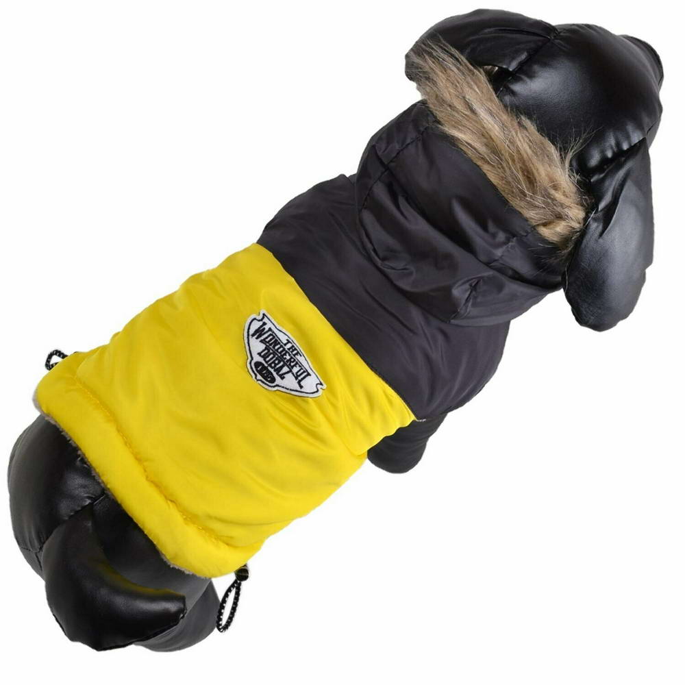 GogiPet zimsko oblačilo za psa "Giorgia" - rumena barva, kapuca s kosmateno obrobo