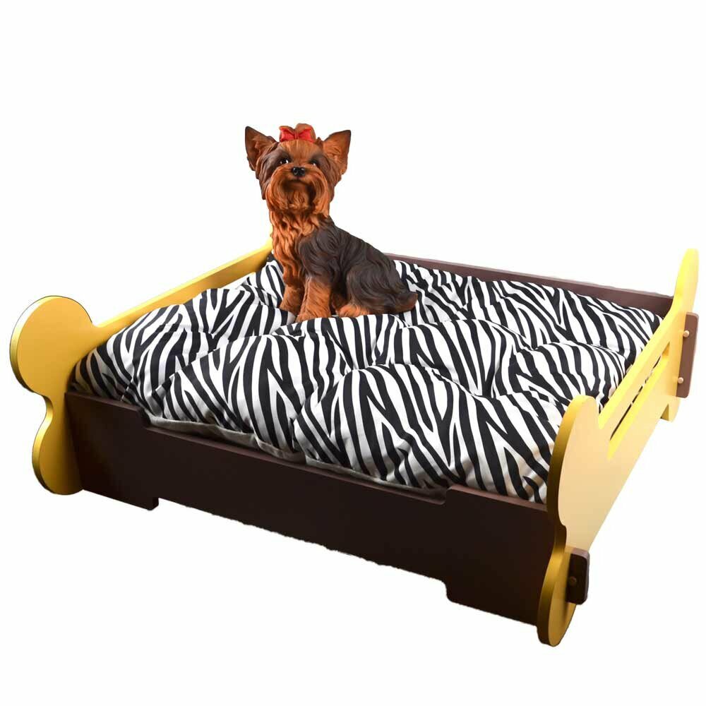 Lesena postelja za pse - rumena, L