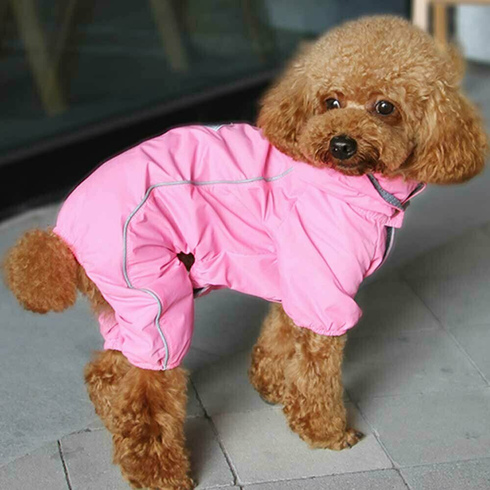 Rožnat dežni plašč za psa - snemljiva kapuca