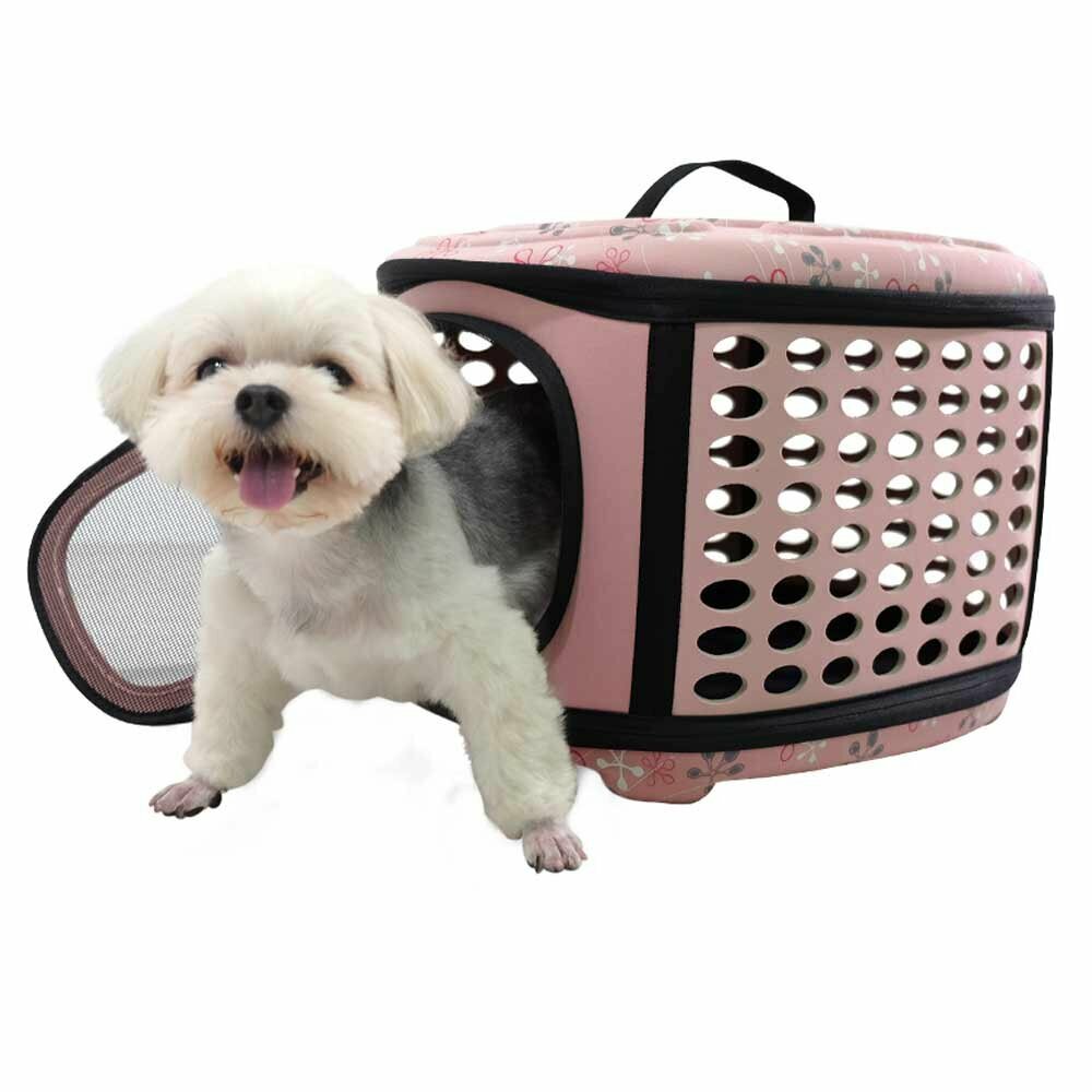 Zložljiv transportni boks za pse in mačke - rožnata barva