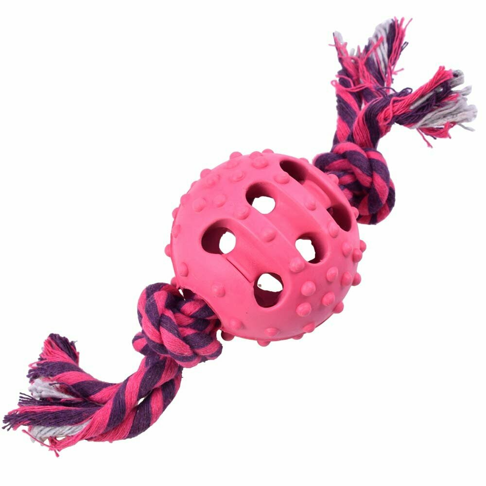 GogiPet pink žoga z vrvjo - igrača za žvečenje z premerom 7 cm