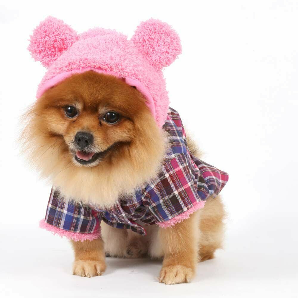 Pink karo jakna za pasje dame - Oblačila za pse