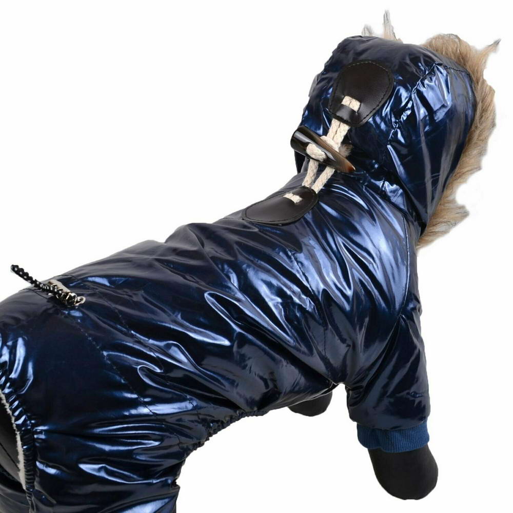 Zimsko oblačilo za psa "Lorenzo" - modra barva, kapuca z zapenjanjem na hrbtu