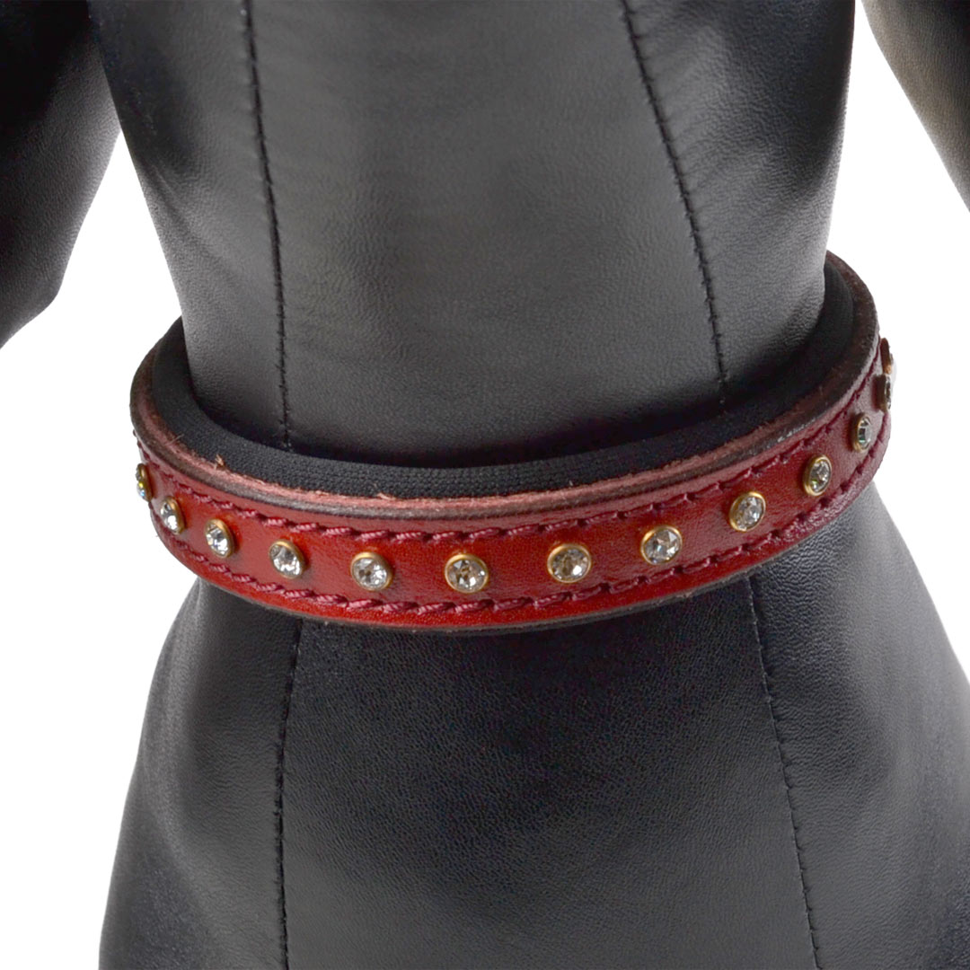 GogiPet luksuzna ovratnica s kristali Swarovski - rdeča barva, primerno za majhne pse