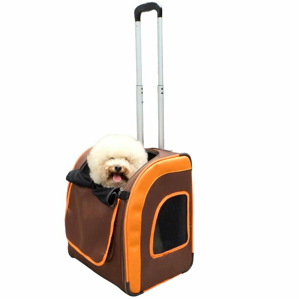 Ročaj nastavljive velikosti - nahrbtnik in kovček s kolesi za pse "Delux Brown"
