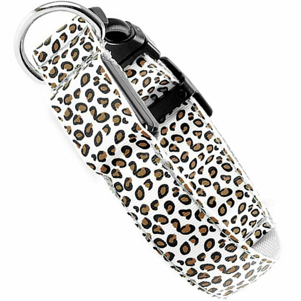 Svetleča ovratnica za pse "Leopard" - bela barva, velikost XL