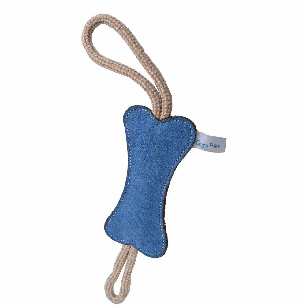 GogiPet® usnjena kost modre barve - igrača za pse iz naravnih materialov