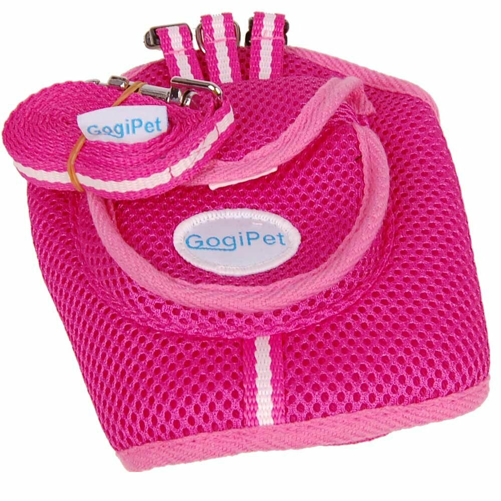 GogiPet® pink oprsnica z nahrbtnikom za psa - gratis povodec