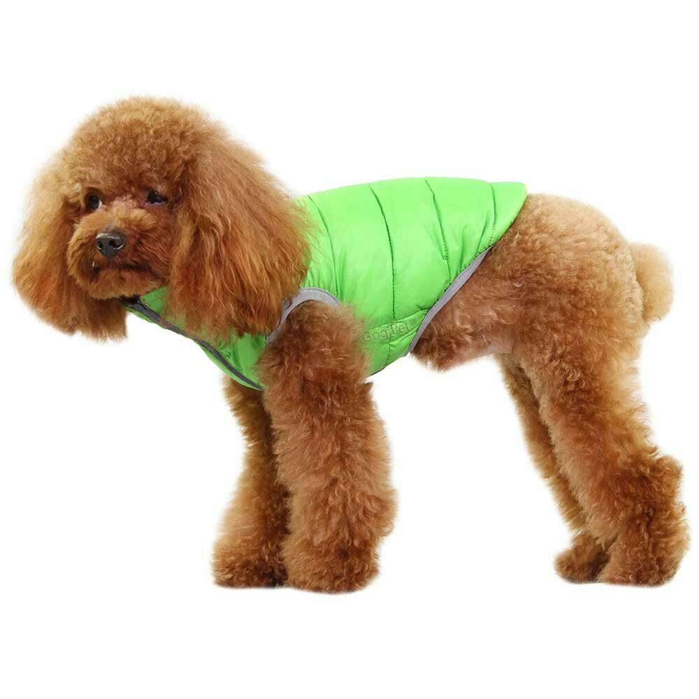 Dvostranska puhovka za psa - pink in zelena barva, udobno nošenje
