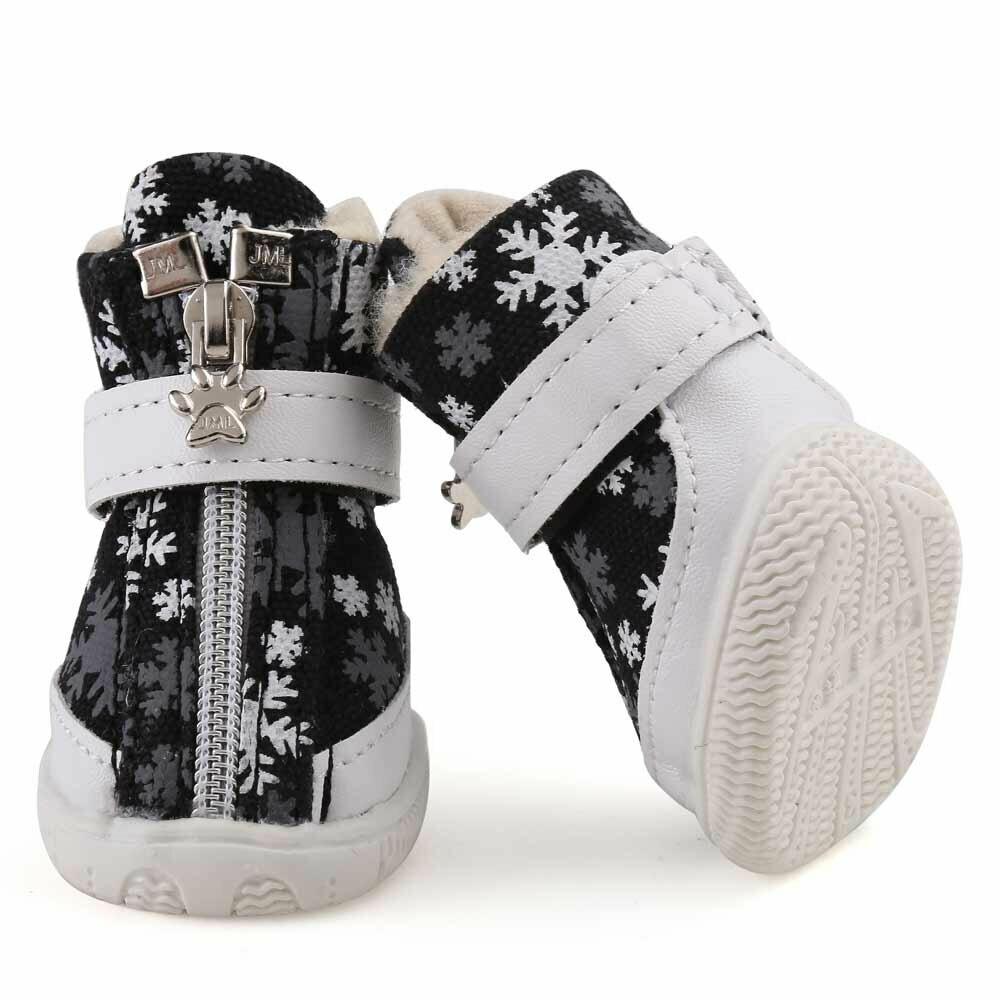 Črno beli čevlji za psa s potiskom snežink