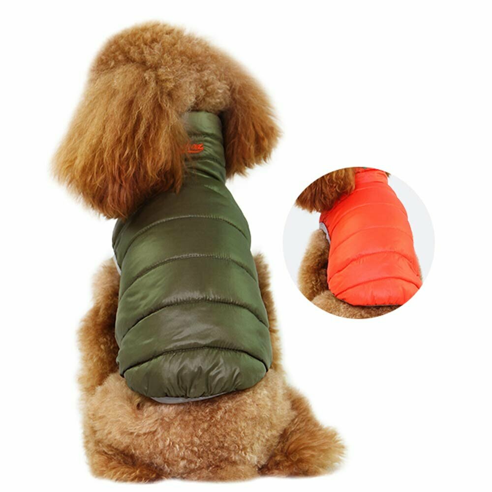 Dvostranska puhovka za psa - oranžna in zelena barva