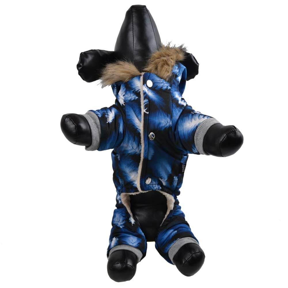 Zimski komplet za psa "Modra Fantazija" - modra barva, prožna obroba na rokavih in hlačnicah