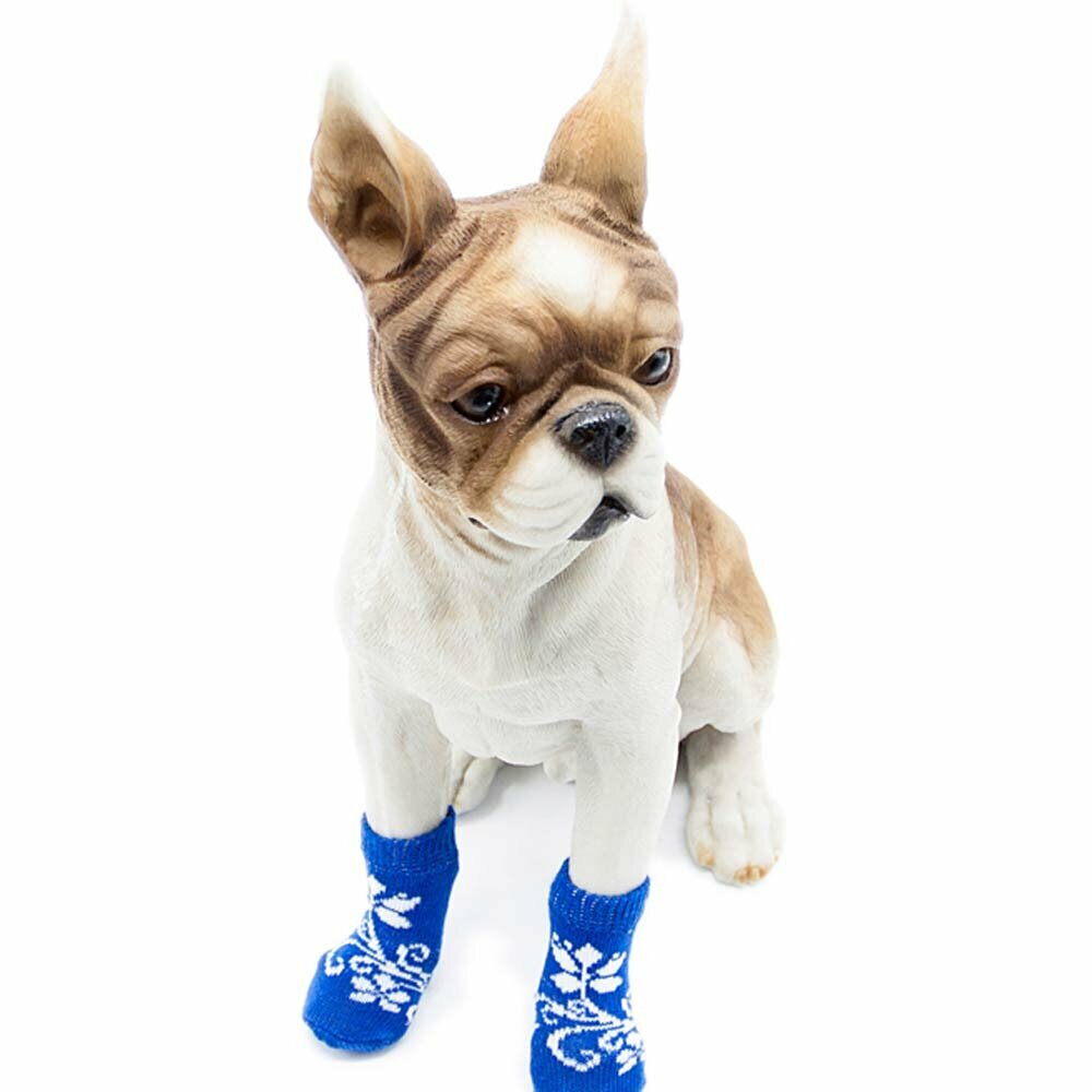 Modre nogavice za psa GogiPet - vzorec rože