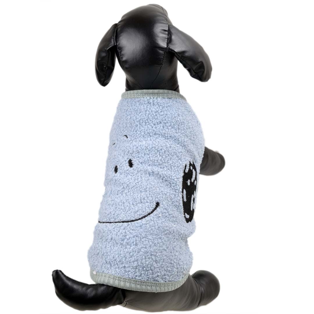 Pulover za pse "Smeško" z vezeno aplikacijo - modra barva