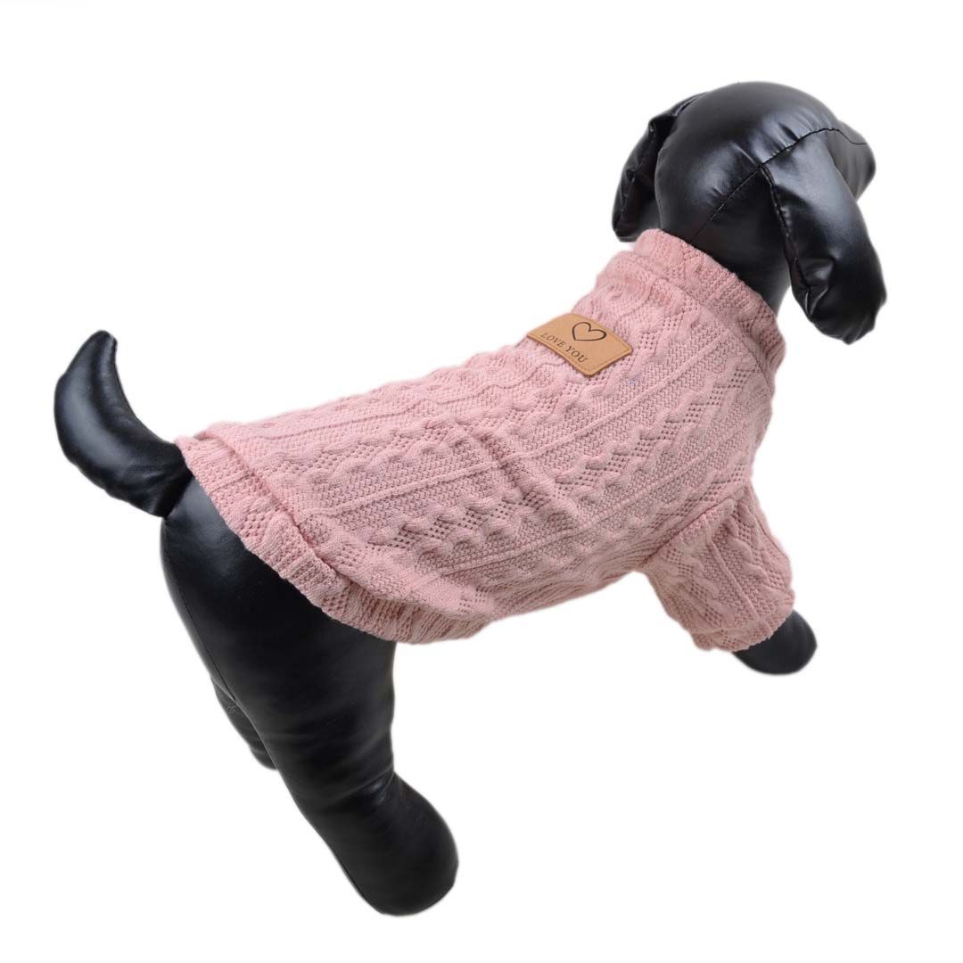 Pleten pulover za pse "Love You" - pink barva