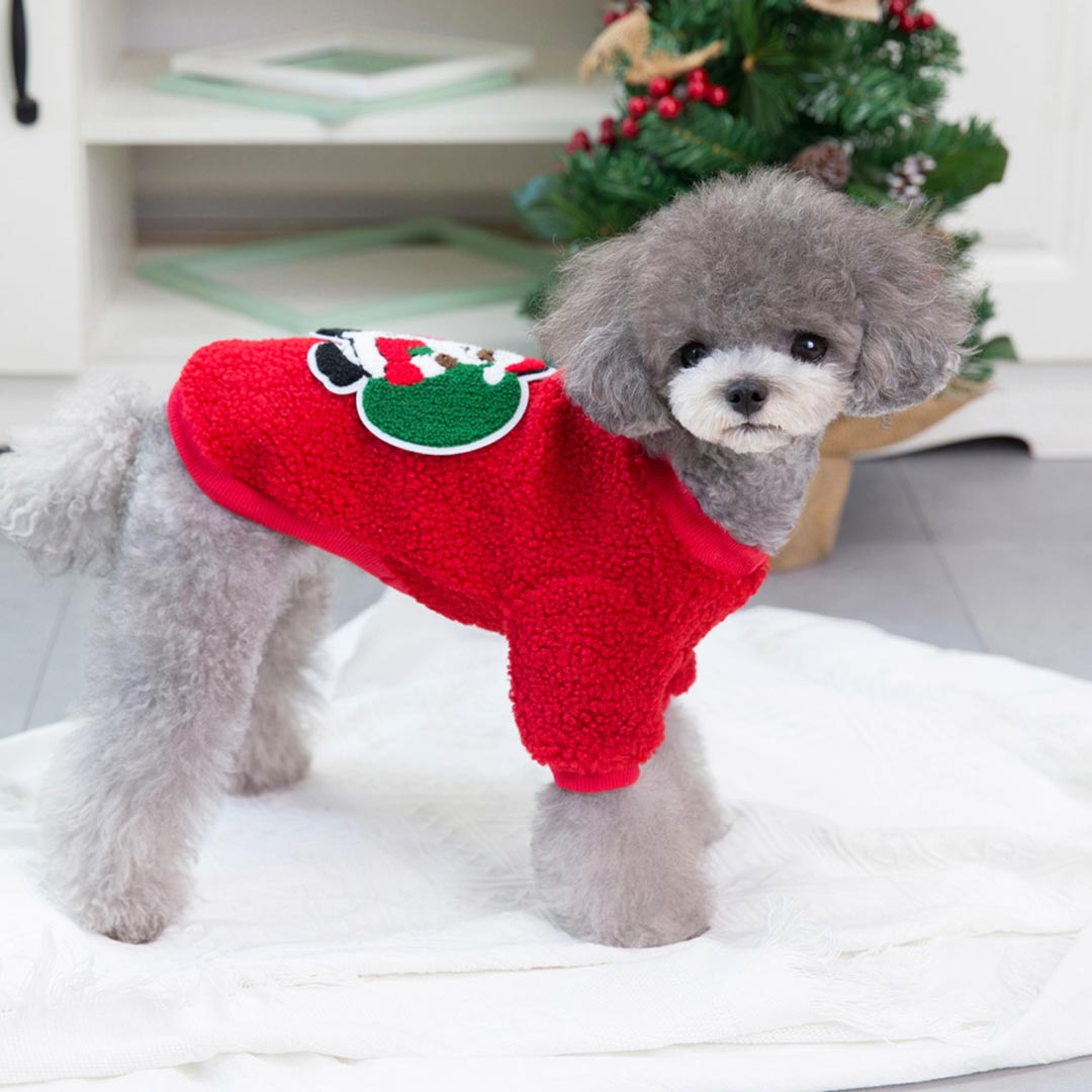 Božično novoletni pulover za pse - rdeča barva, mehak in udoben matzerial