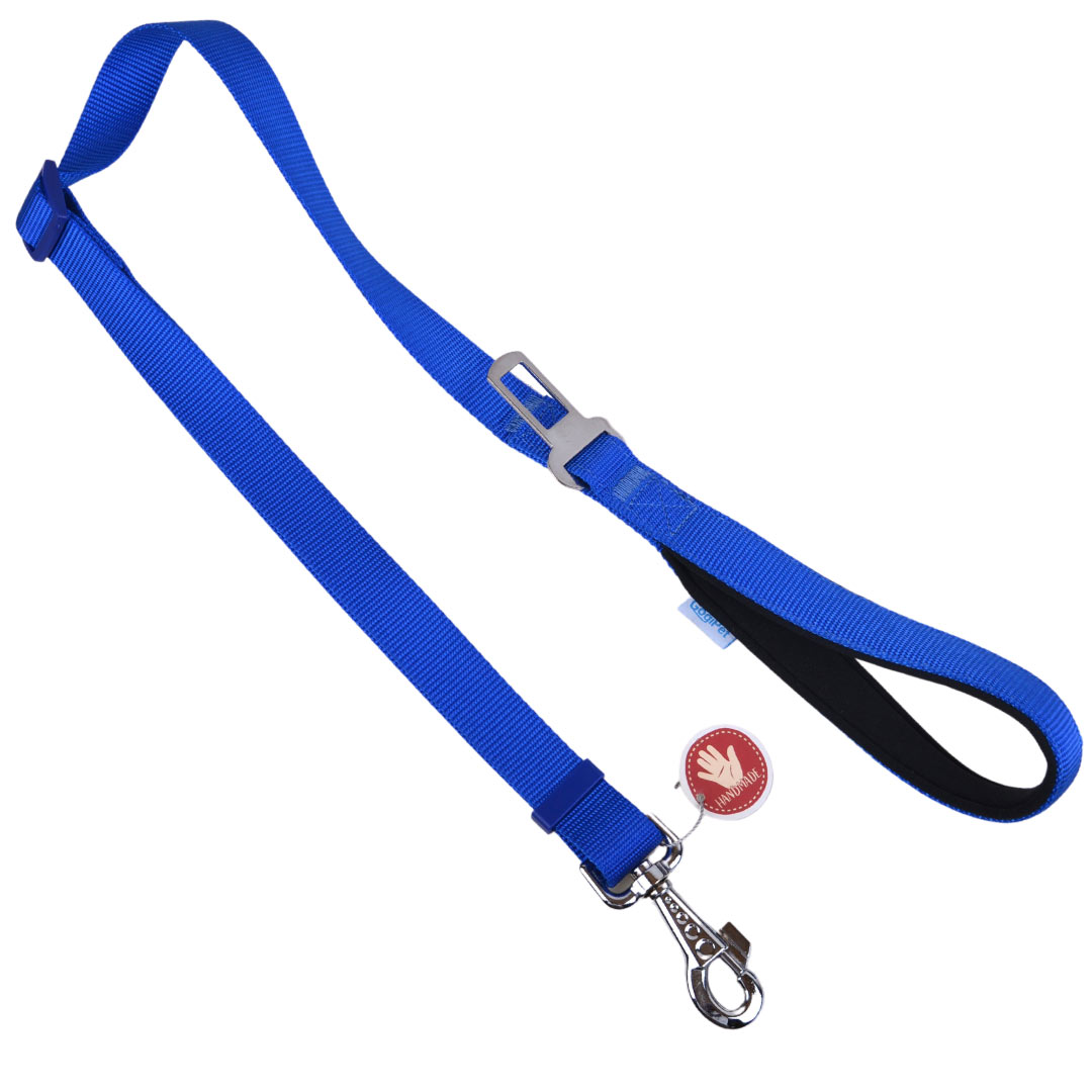GogiPet® 2 v 1 - modri povodec z varnostnim pasom za psa