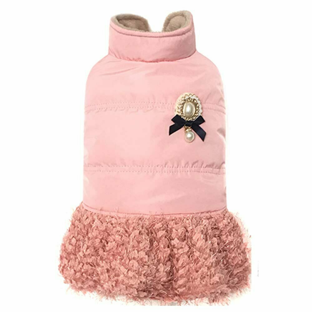 Zimska jakna s krilom za psa "Sonja" - rožnata barva, sponka s perlo