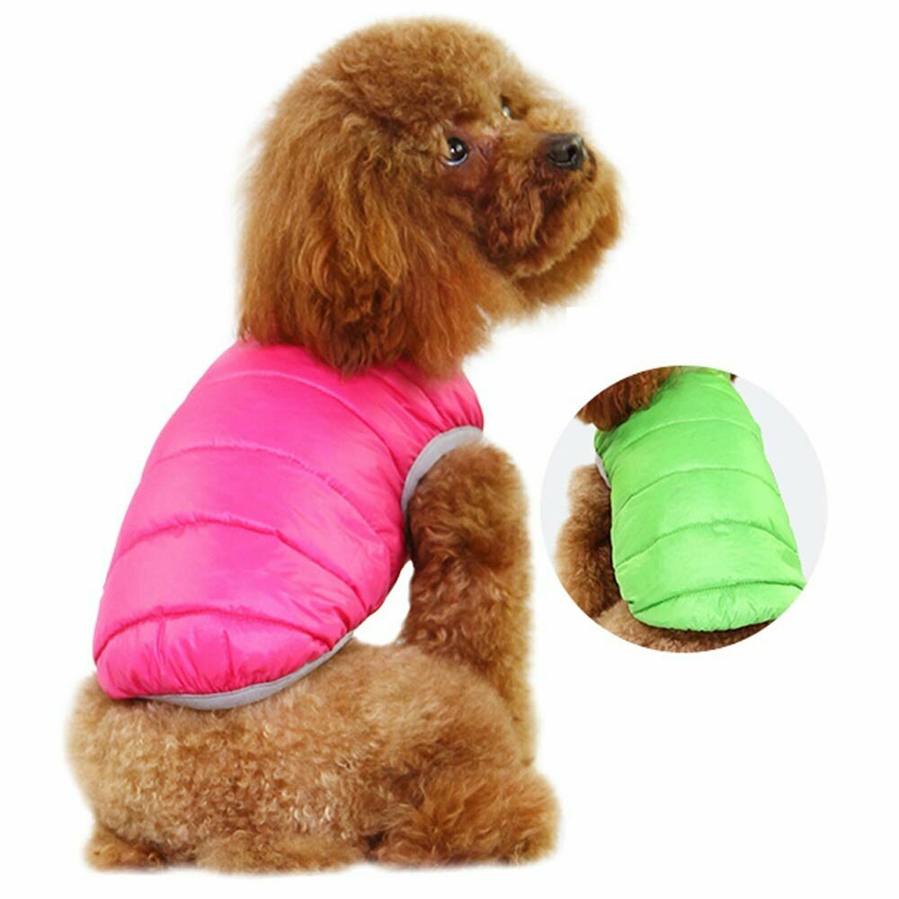 Dvostranska puhovka za psa - pink in zelena barva