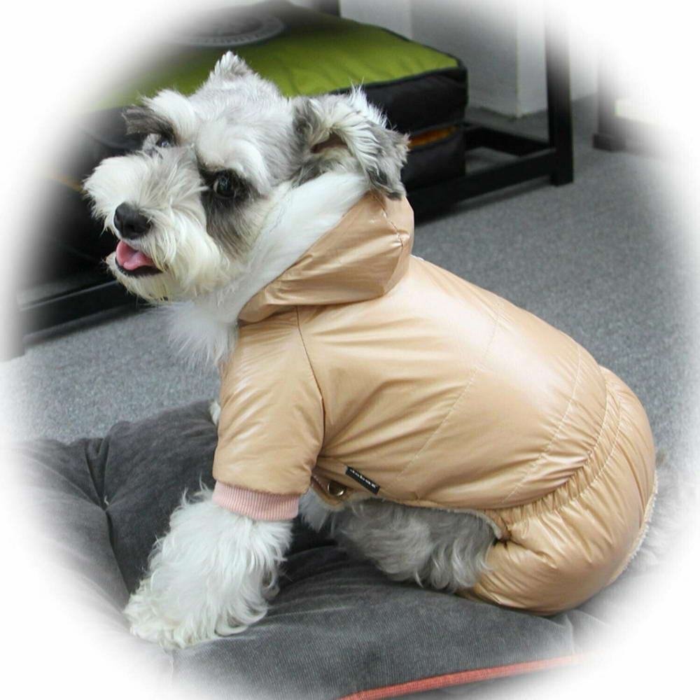 Zimski plašč za pse "Francesco" - rjava barva, elastika v pasu za lepši oprijem oblačila