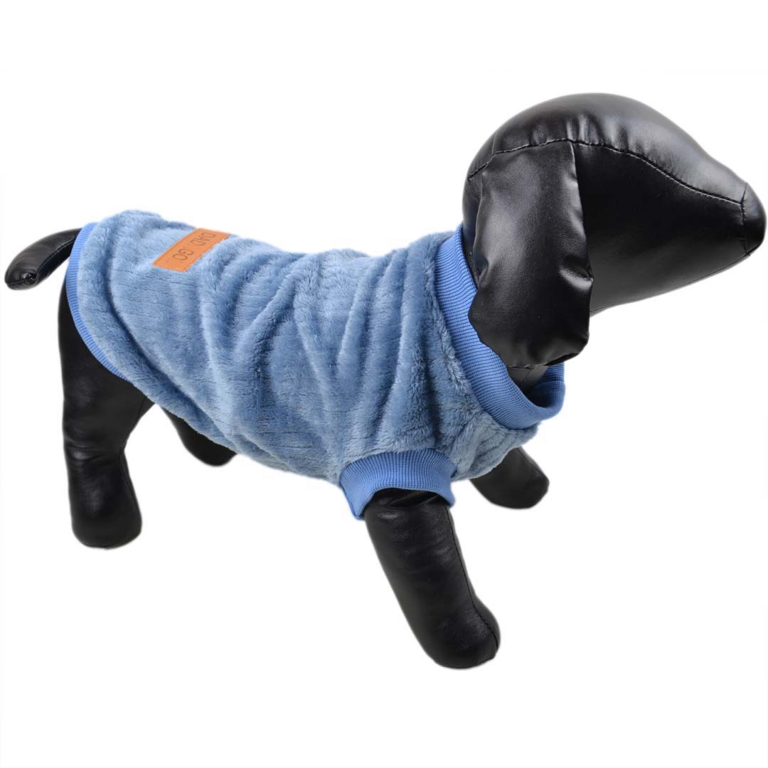 Modri pulover za psa iz rebrastega velurja