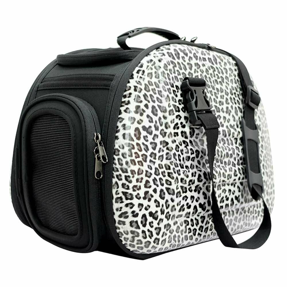 Ramenska torba za pse - zložljiv model Beli Leopard