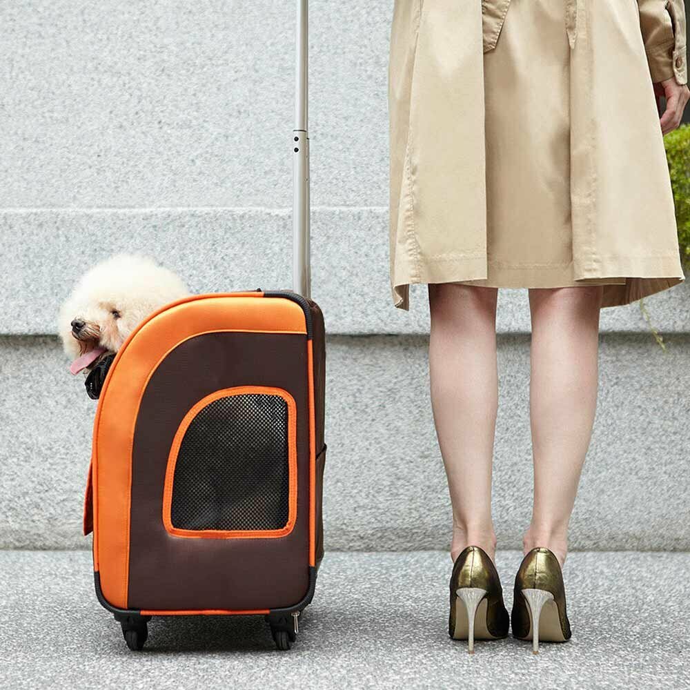 Modern nahrbtnik in kovček s kolesi za pse "Delux Brown"