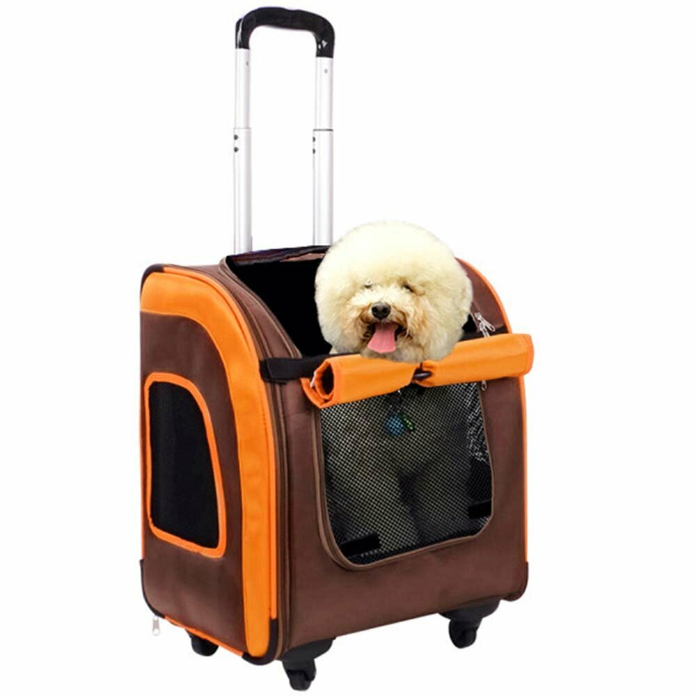 Nahrbtnik in kovček s kolesi za pse "Delux Brown" - rjava in oranžna barva