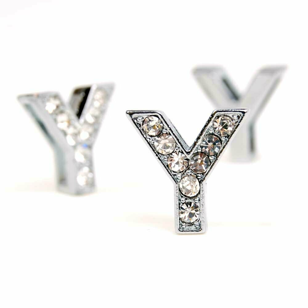 Črka Y s kristali - 14 mm za napis imena na ovratnici ali povodcu