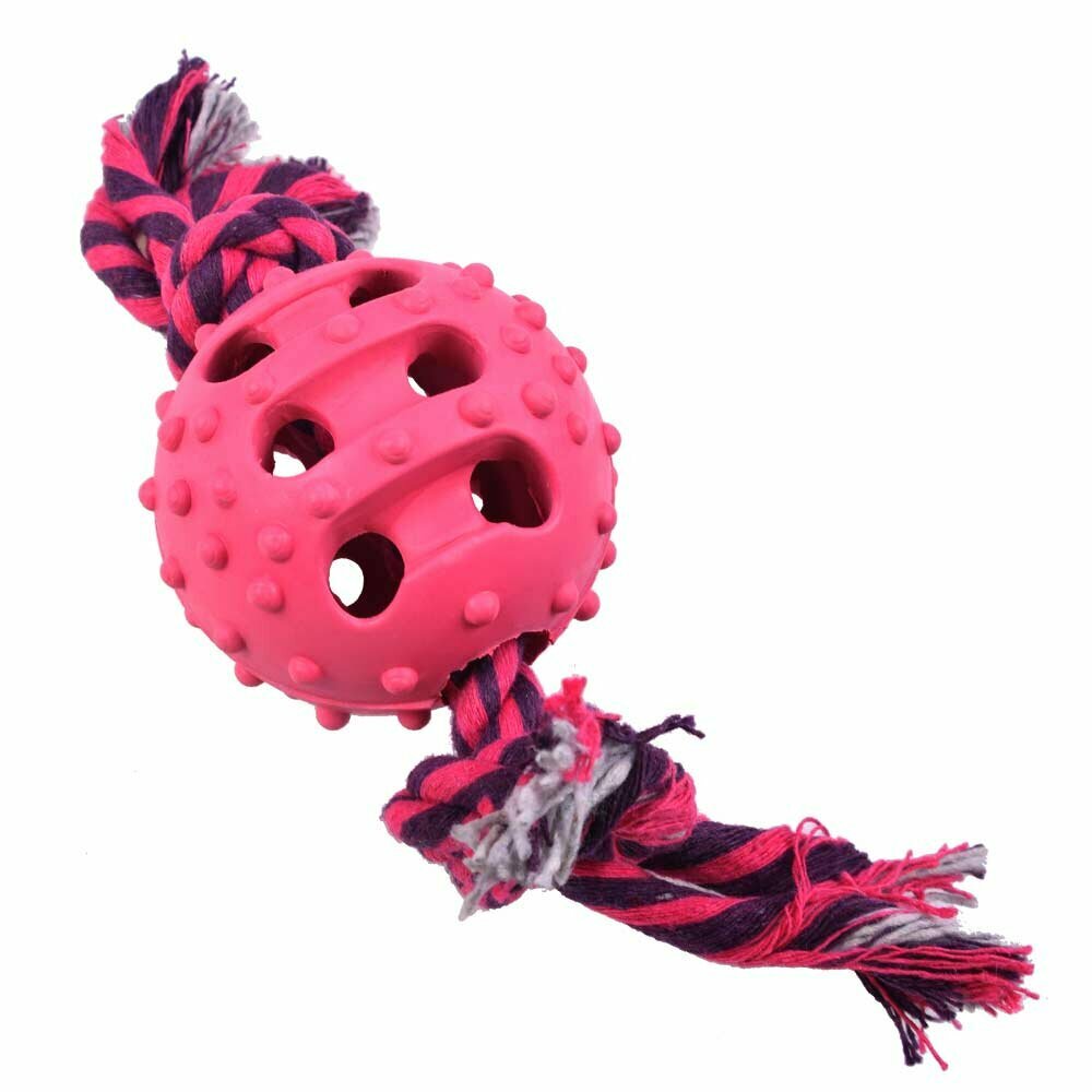 GogiPet pink žoga z vrvjo - igrača za žvečenje je izdelana iz gume