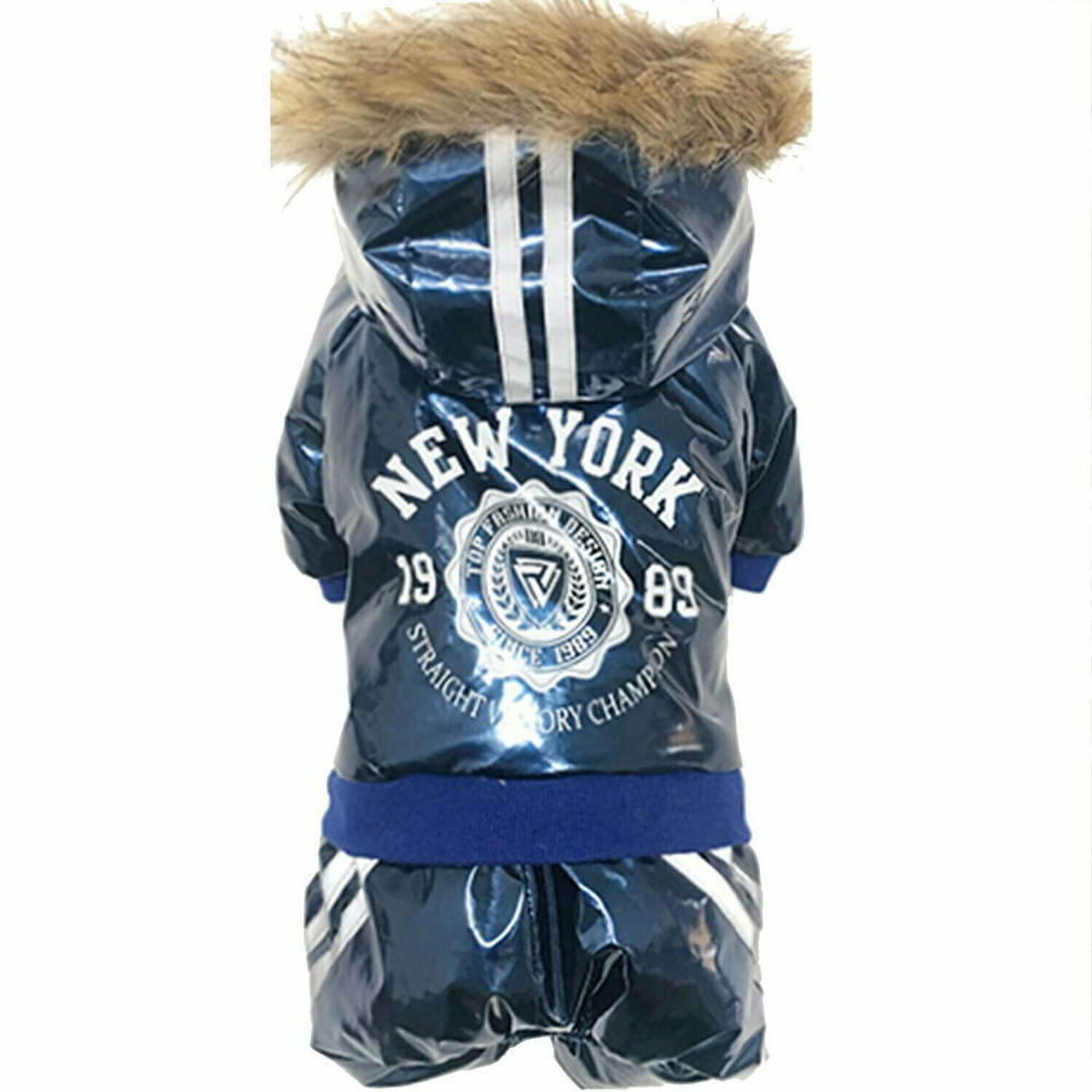 Zimsko oblačilo za psa "New York" - modra barva, tiskana aplikacija