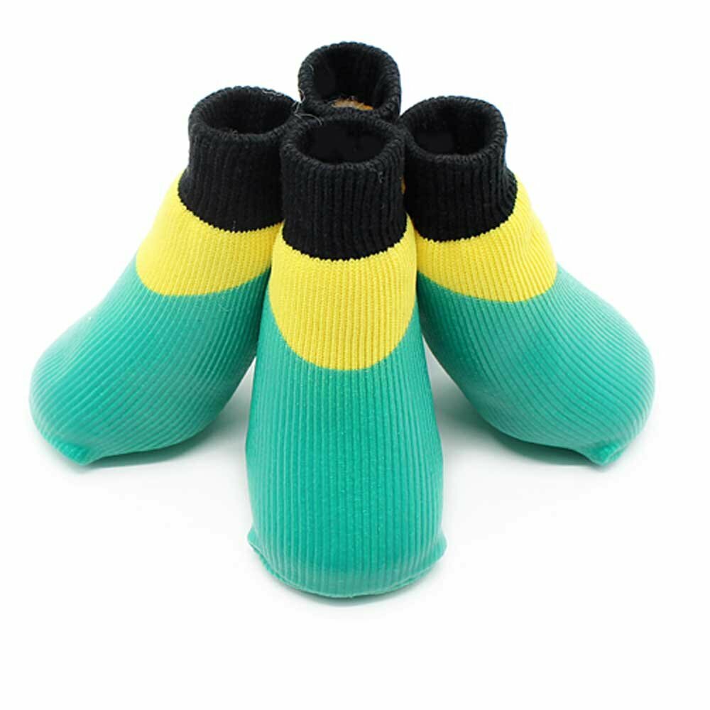 Udobni čevlji za pse - zelena barva v kombinaciji z rumeno in črno