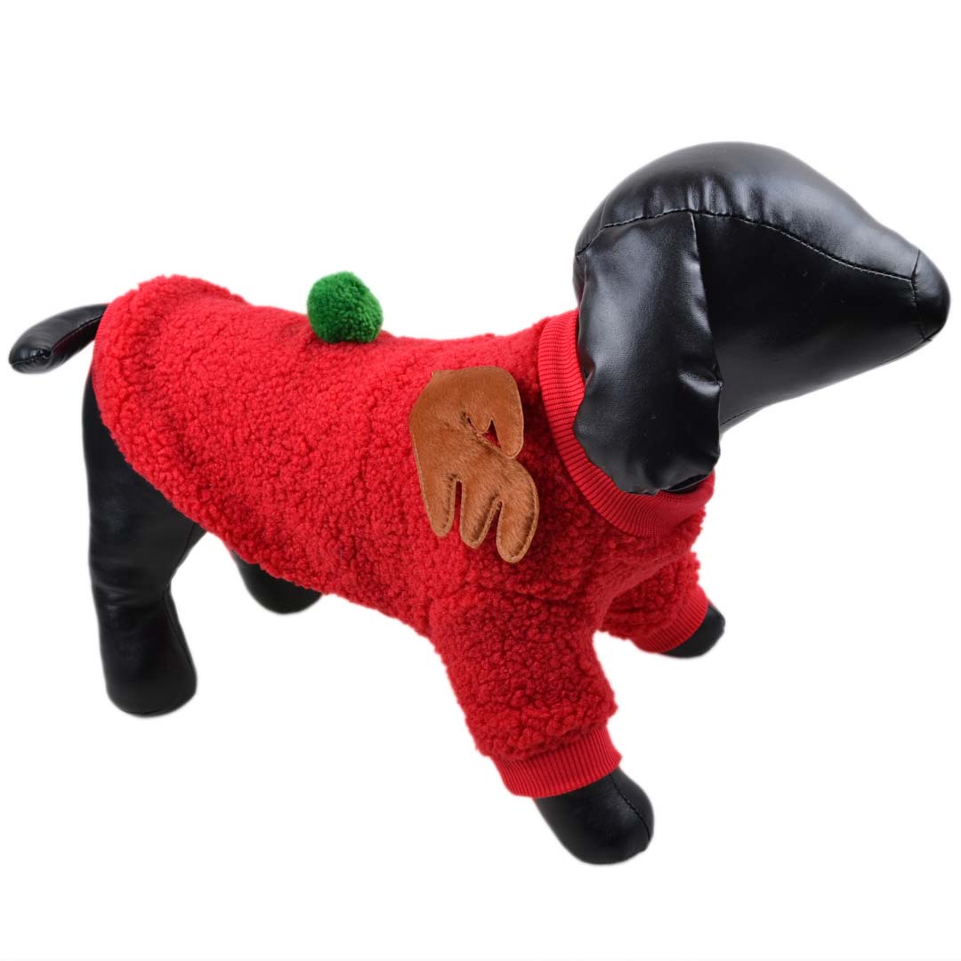 Pulover za pse "Jelenček Rudolf" - rdeča barva