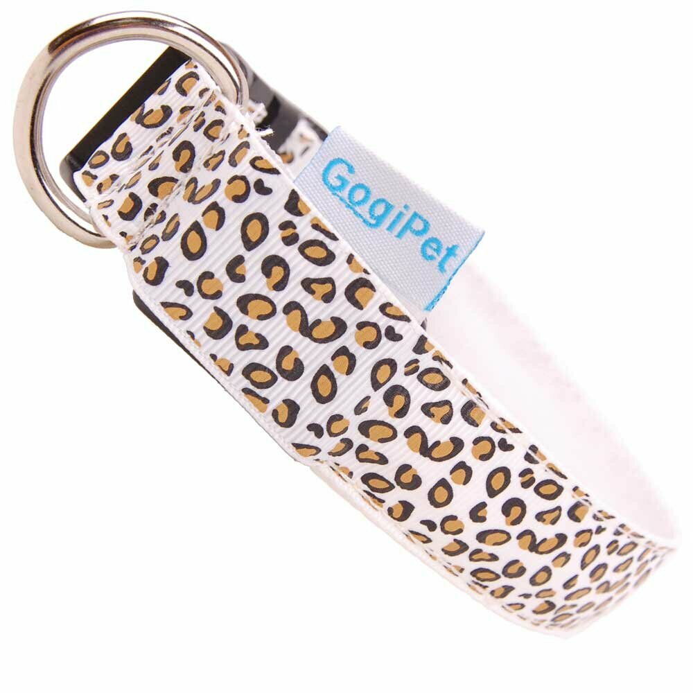 GogiPet® svetleča ovratnica za pse "Leopard" - bela barva, velikost XL