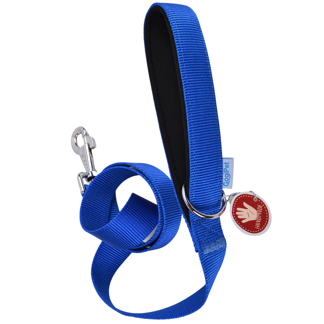 GogiPet® modri povodec za psa s podloženim ročajem - izdelano iz najlon tkanine