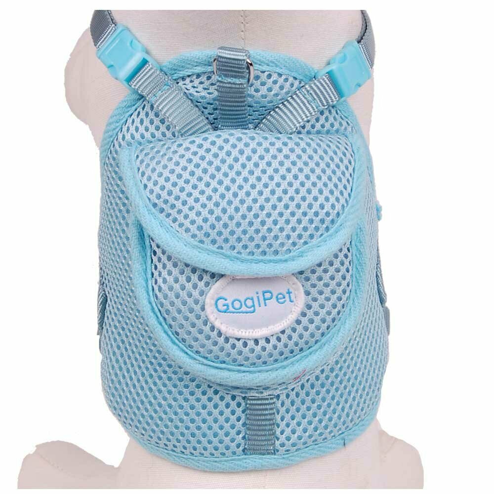 GogiPet® svetlo modra oprsnica z nahrbtnikom za psa - velikost S