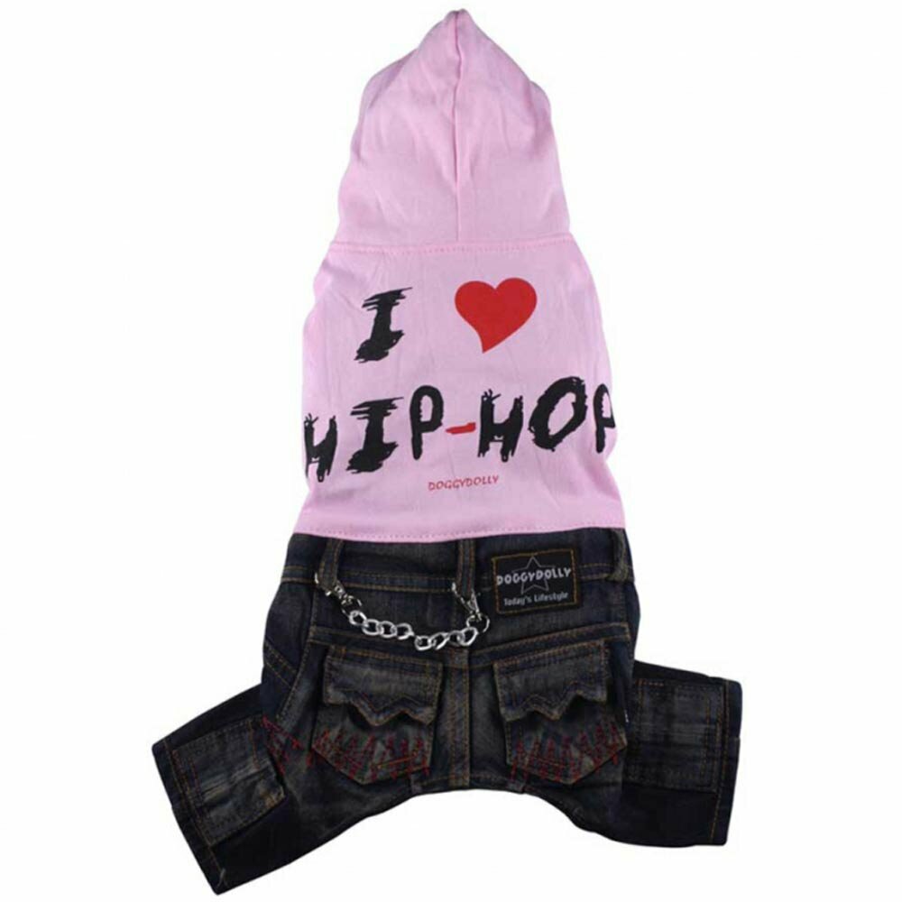 I love Hip Hop komplet za pse s kapuco - pink barva