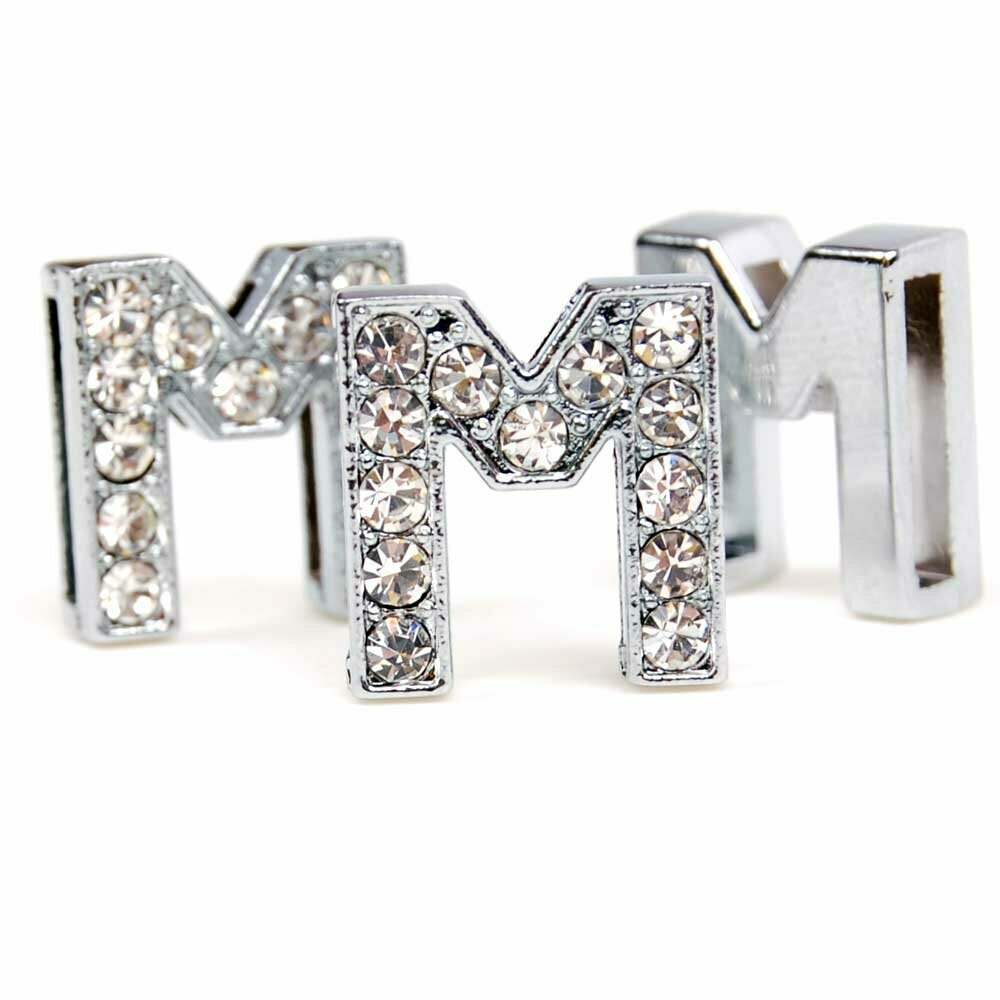 Kovinska črka M s kristali za ovratnico na kateri lahko oblikujete napis ali ime vašega psa ali mačke