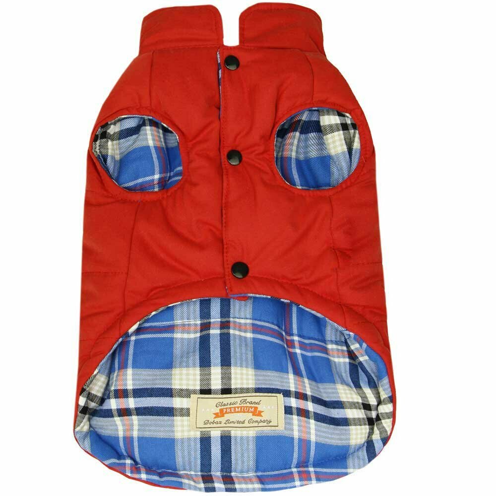 Dvostranska jakna za pse - rdeča barva, kroj brez rokavov