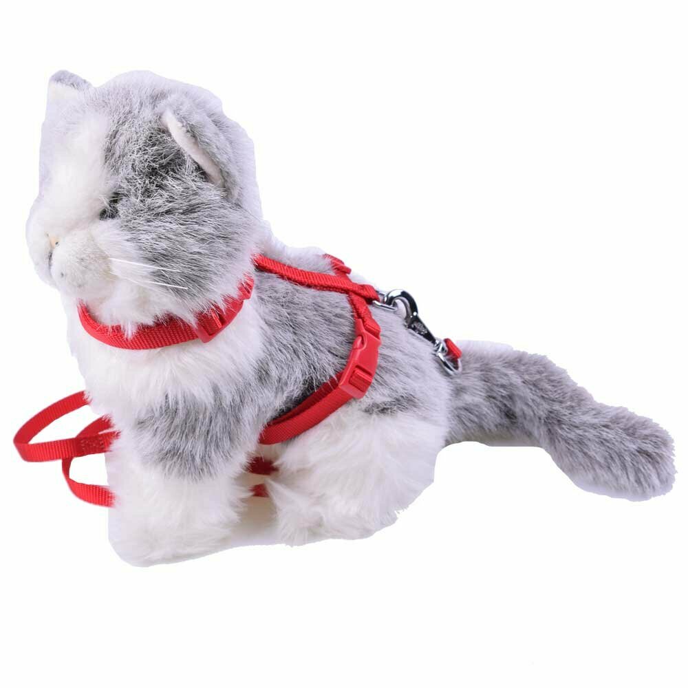 GogiPet® oprsnica s povodcem za mačke - rdeča barva