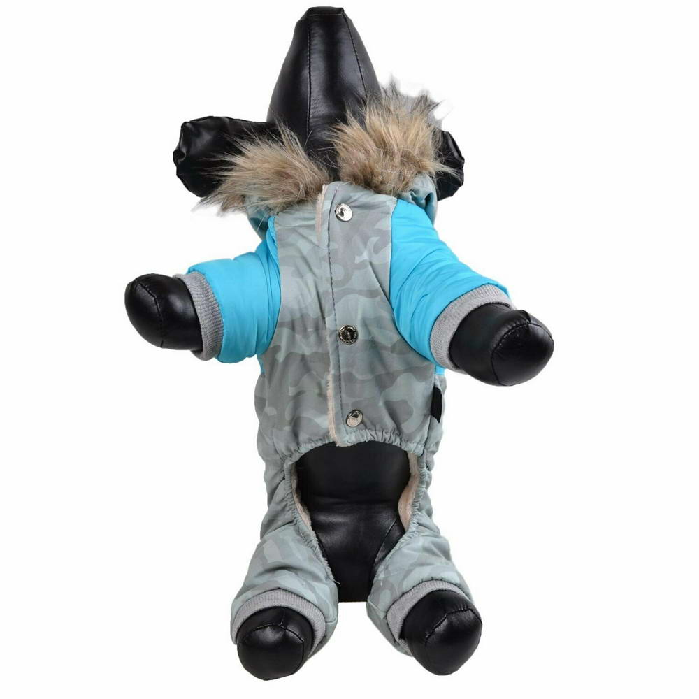 Zimski kombinezon za pse "Jaka" - modra barva, obroba na rokavih in hlačnicah