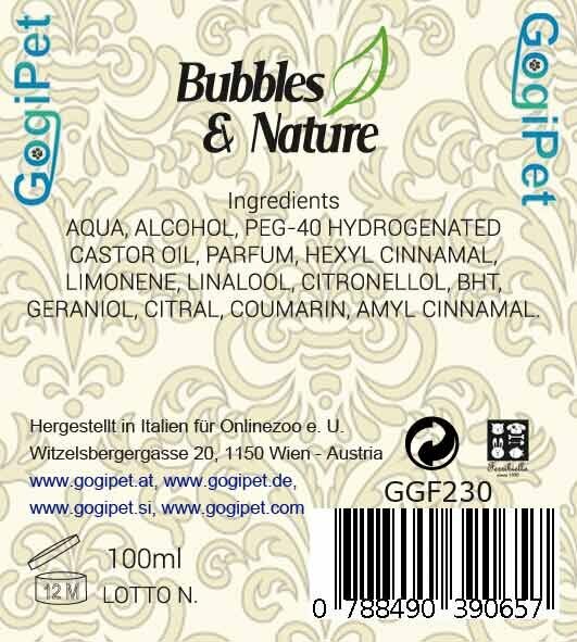 Bubbles & Nature negovalni parfum za mačke - surovinska sestava