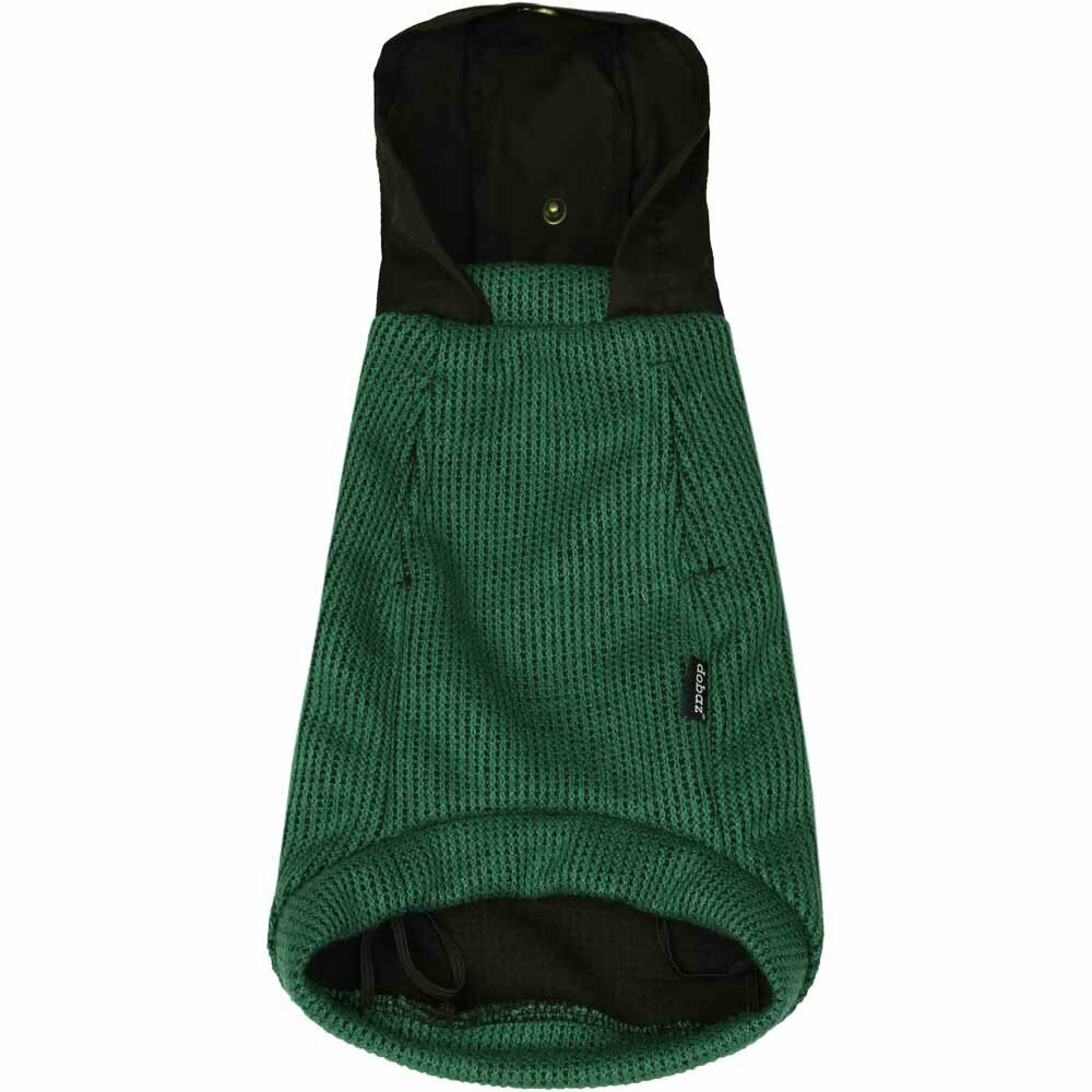 Pleten pulover s kapuco - zelena barva, aplikacija "This is my food"