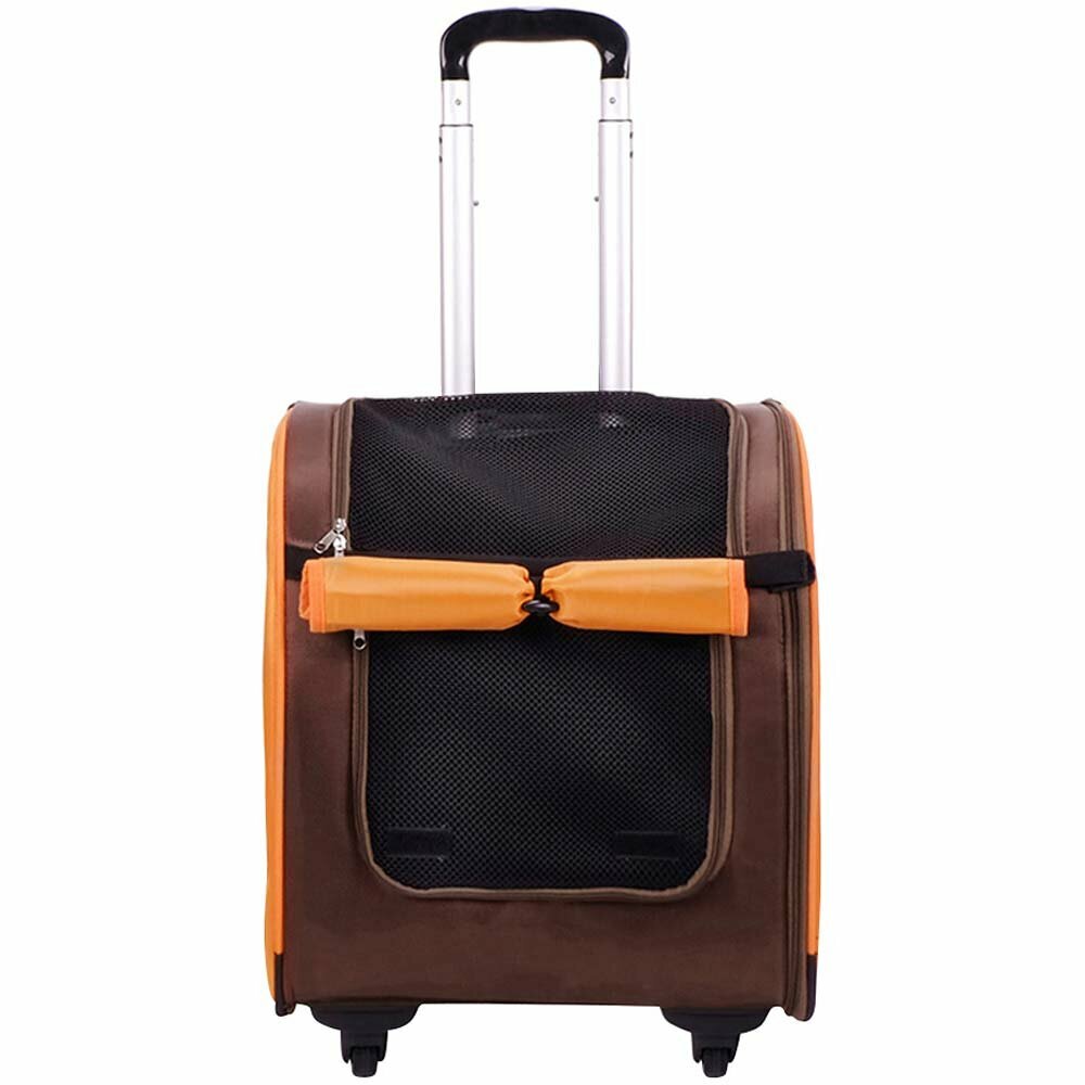 Potovalni nahrbtnik in kovček s kolesi za pse "Delux Brown" - rjava in oranžna barva
