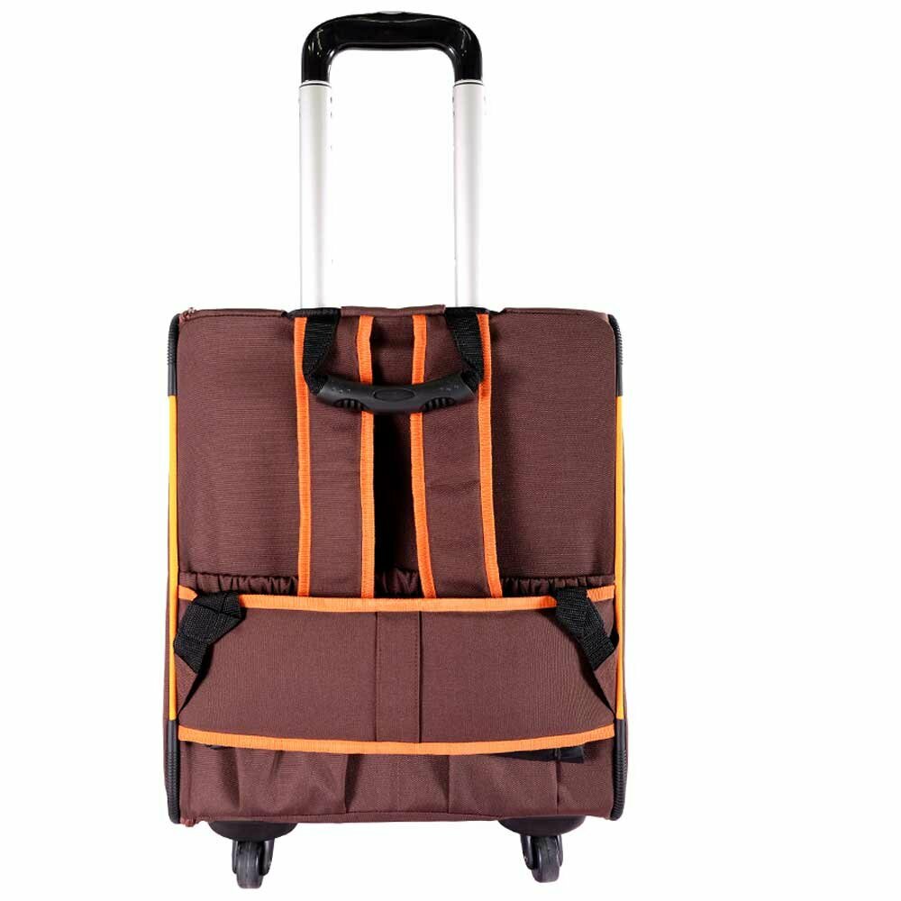 Velik nahrbtnik in kovček s kolesi za pse "Delux Brown" - rjava in oranžna barva